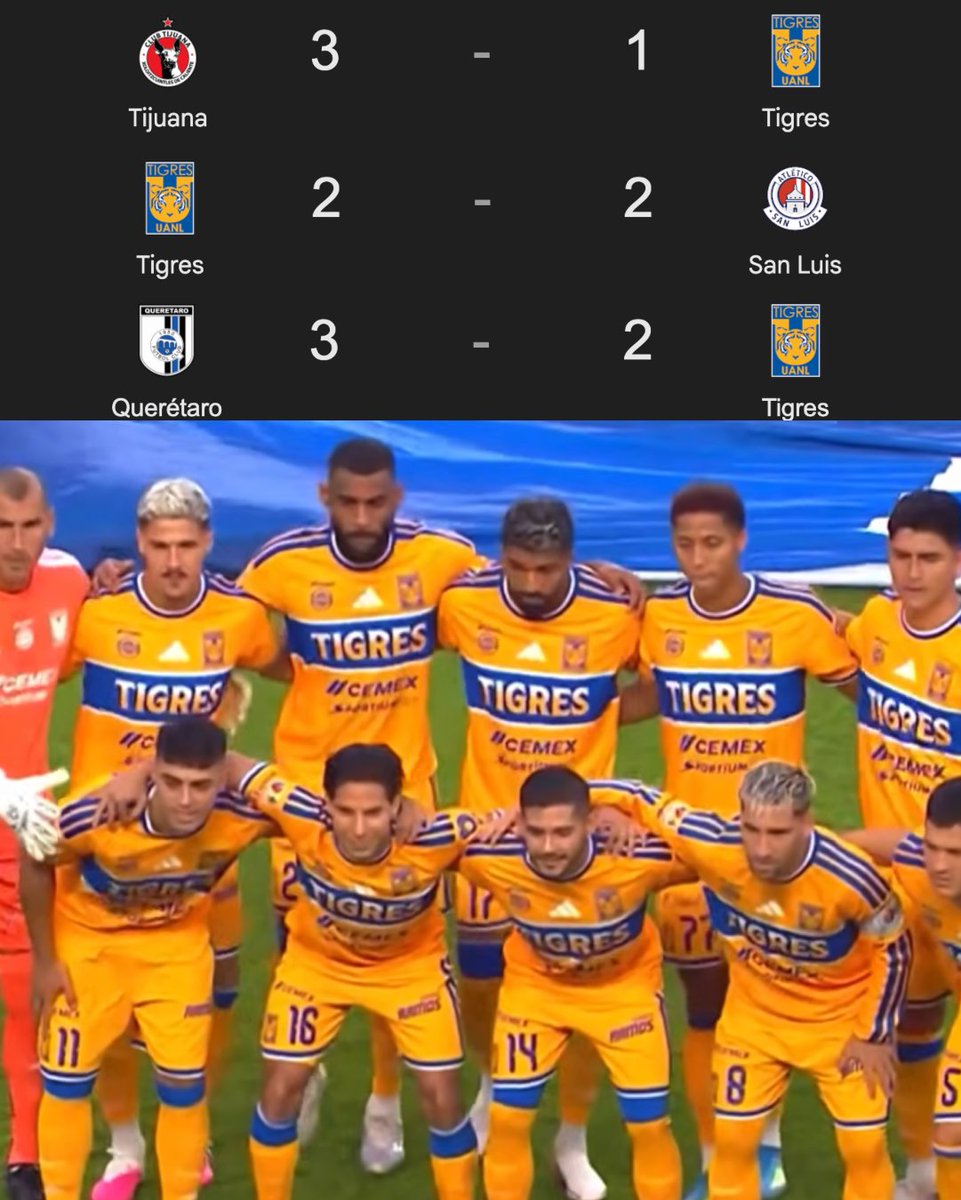 InvictosSomos's tweet photo. Hoy perdieron con gol de penal sobre la hora. Llevan ¡¡0 TRIUNFOS!! en 3 partidos disputados en el nuevo torneo. No tienen DT tras la renuncia de Guido Pizarro. Y Ángel Correa, que en el papel iba a ser el líder ofensivo después de la despedida de André-Pierre Gignac, se marchó a River Plate. El complicado arranque de semestre de Tigres. EL BACHE ES REAL.
