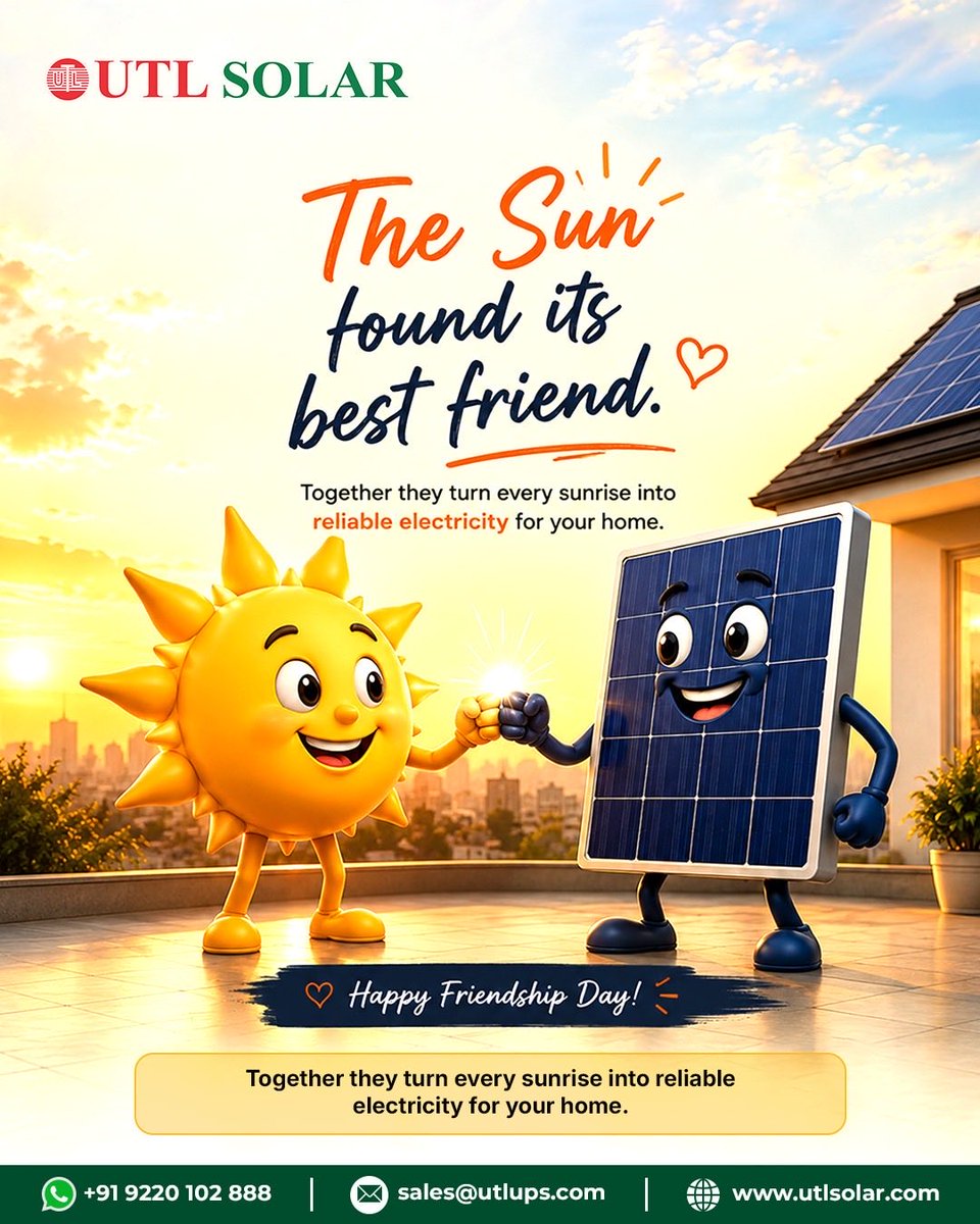 UTLsolar's tweet photo. Looks like the Sun found its forever friend. 
Here’s to friendships that make every day a little brighter.
Happy Friendship Day 💙
#utlsolar #happyfriendshipday #bestfriendsforever #besties #solarpower https://t.co/T7d3uVVH4a