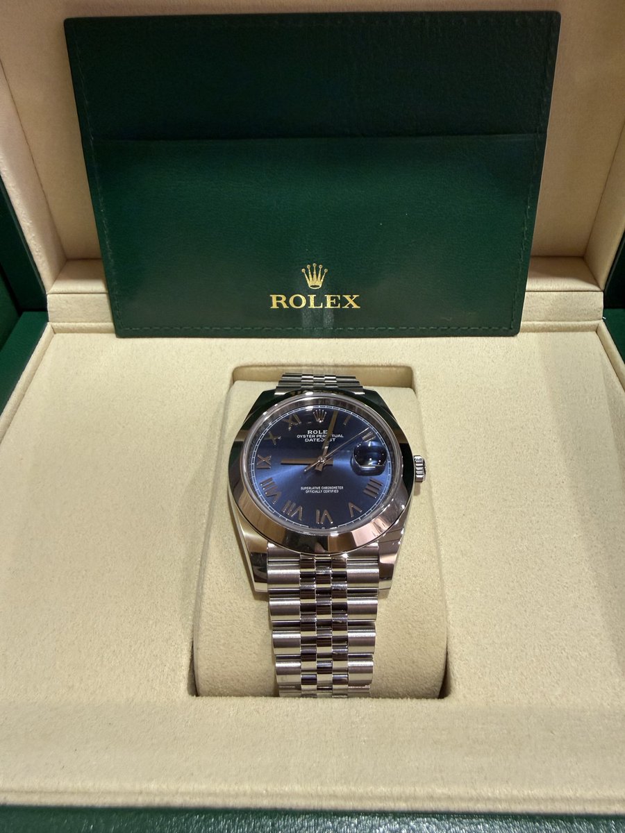kaitorisoudan's tweet photo. 2026年7月買取紹介　未使用2026年6月

ROLEX ロレックス
デイトジャスト41
ブライトブルーローマ
ジュビリーブレス 126300

165万買取相場

178万で買取

いつも有難うございます。

ロレックスマラソン
予約
表参道
レキシア
銀座
新宿
名古屋
ヒルトン大阪
グリーンオンブレ
126334
ロレックス買取 https://t.co/ye728GaUcB