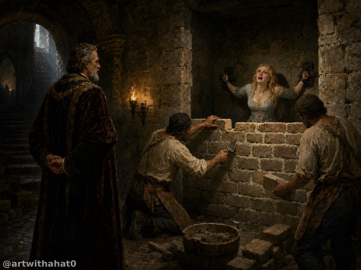 artwithahat0's tweet photo. QP Woman in the Wall

She begged and pleaded but her husband would have none of it and the workers continued to lay brick after brick. Once he discovered her affair with the valet, the lord could not risk a public scandal but he would not tolerate being made a cuckold. https://t.co/KVDWn8IhPd