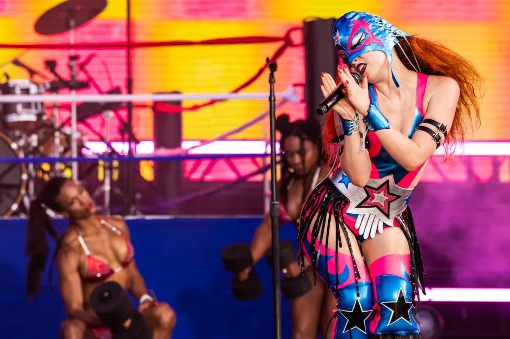 gothamgrrls's tweet photo. happy birthday lucha chappell but also the performance where she had a bunch of womens body builders on stage with her . truly one of The performances https://t.co/TnlGGqqDn8
