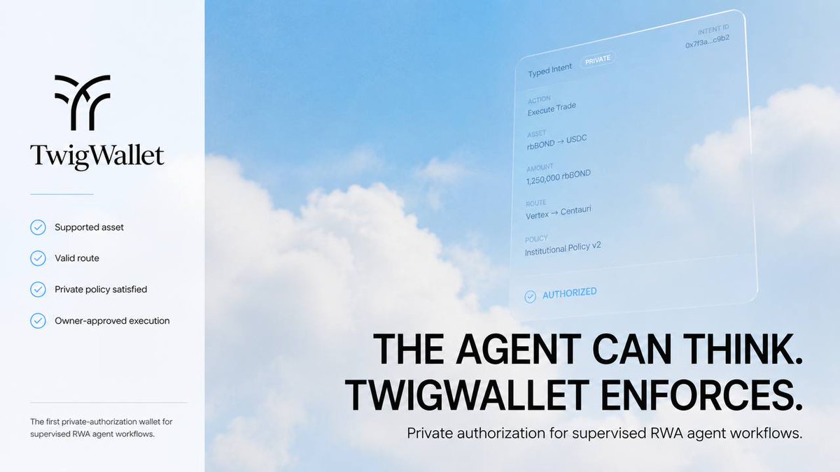 TwigWallet's tweet photo. Traditional RWA transactions move
at the speed of whoever is slowest
in the chain.

The broker picks up.
The custodian confirms.
Compliance signs off.
Settlement clears in two days,
sometimes five.

And you are just waiting.

TwigWallet runs the whole thing
before you even hit approve.

Issuer eligibility verified.
Your policy checked.
Quote locked in real time.
Transaction built and ready.

You approve once and it settles on-chain.

No phone calls. No waiting rooms.
No T+2.

Real-world assets moving at the speed
they were always capable of.

@RobinhoodApp chain.