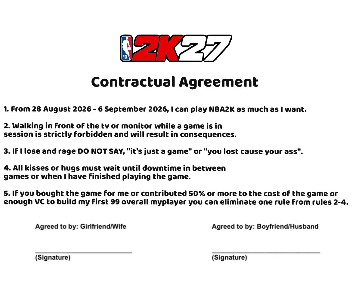 NetsWorldUK's tweet photo. Itβs that Time of year again #NBA2KCommunity
Itβs time to get the Contractual agreement out for your Partner.
Every year the first week of 2K is a demanding but enjoyable process and it demands our full attention.
Best to get the Contract out in plenty of time.
#NBA2K27 https://t.co/xpcvRBfP6i