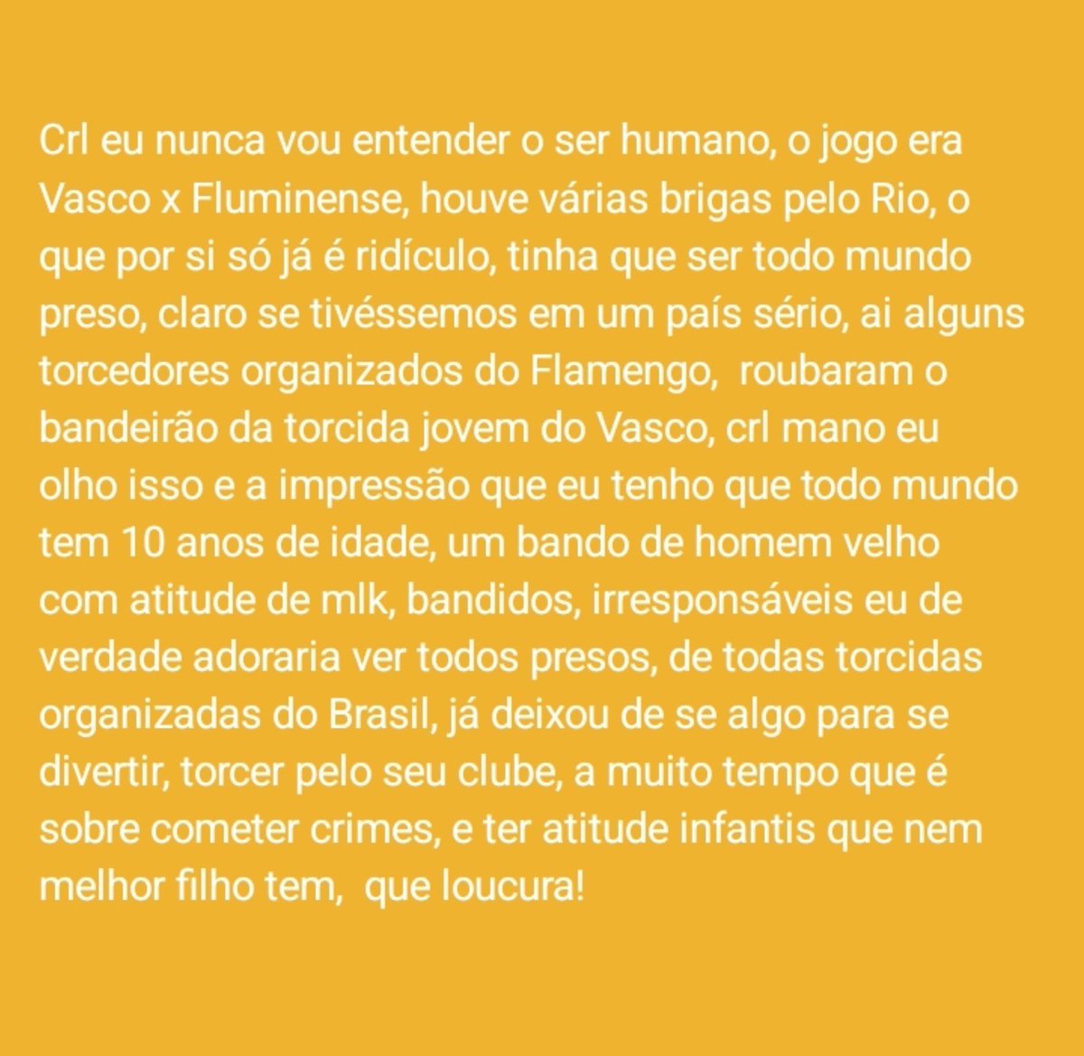 moisesgoes_ofc's tweet photo. Eu quero saber até quando a @PMERJ e o @MP_RJ vão tomar uma atitude séria quanto essa violência entre as torcidas organizadas do Rio, todo clássico, ou jogo grande tem brigas, mortes e ninguém bota todo mundo na cadeia, mas não é só para cumprir essas penas alternativas! https://t.co/rX3m4bBBNO