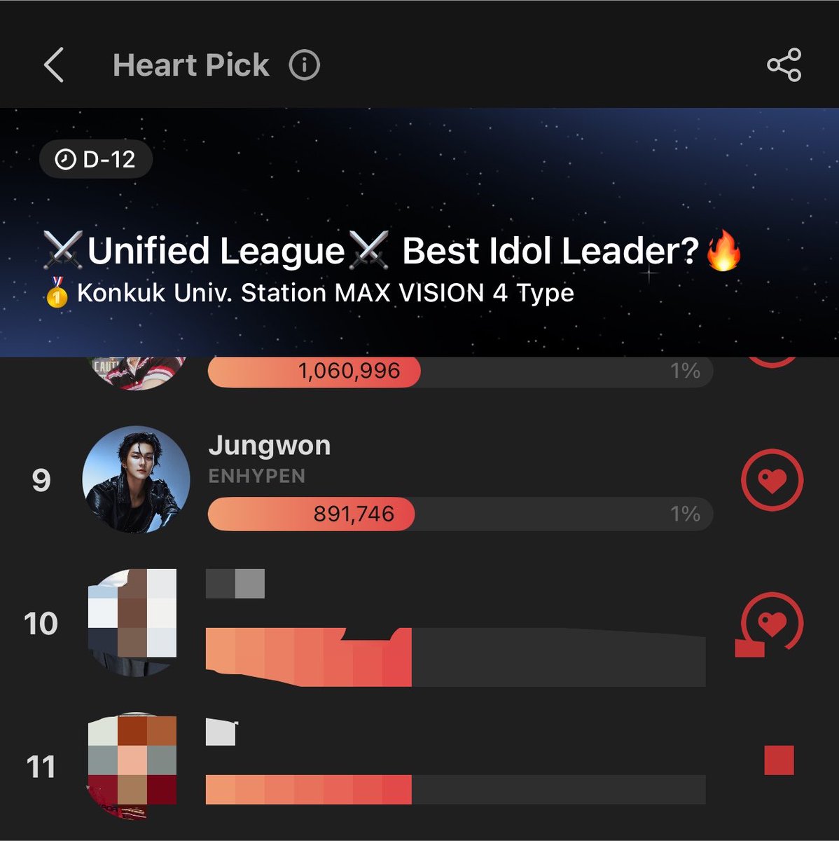 Bellievs's tweet photo. ENGENE LETS VOTE FOR JUNGWONG FOR  Unified League⚔️ Best Idol Leader🔥 

[#CHOEAEDOL #HeartPick Ranking]

1 #Shownu
2 #Yejun
3 #RM

Give a special gift to your bias💖
https://t.co/MkIP9JYa88 https://t.co/BQIUZcozZ9