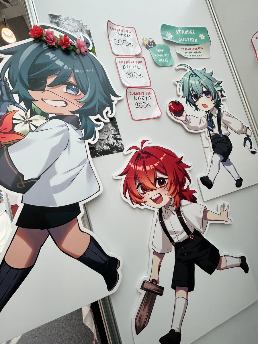 perdizzion's tweet photo. Lifesized Standee Bid Update!
#hoyofest2026🇮🇩 

⚔️Varka: 900k IDR
🦉Diluc: 320k IDR
🐇Lohen: 200k IDR
🦚Kaeya: 200k IDR

Auction ends TODAY at 3pm!!! 🏃💨 https://t.co/nOM1veqETk