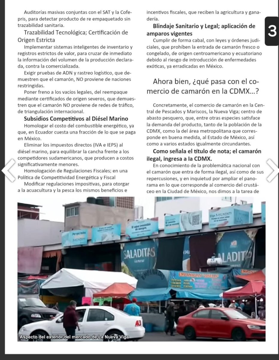 Vientoyveneno's tweet photo. Agradecemos en lo que vale a #NOTIPESCA, la publicación de la nota bajo nuestra pluma:
Ingresa camarón ilegal a la CDMX y la Nueva Viga; no a todos los locales de la Central.
Integramos capturas y enlace a publicación completa.
Interiores pág., 7 a 10.
Gracias por su lectura. https://t.co/EQNFBhptM8