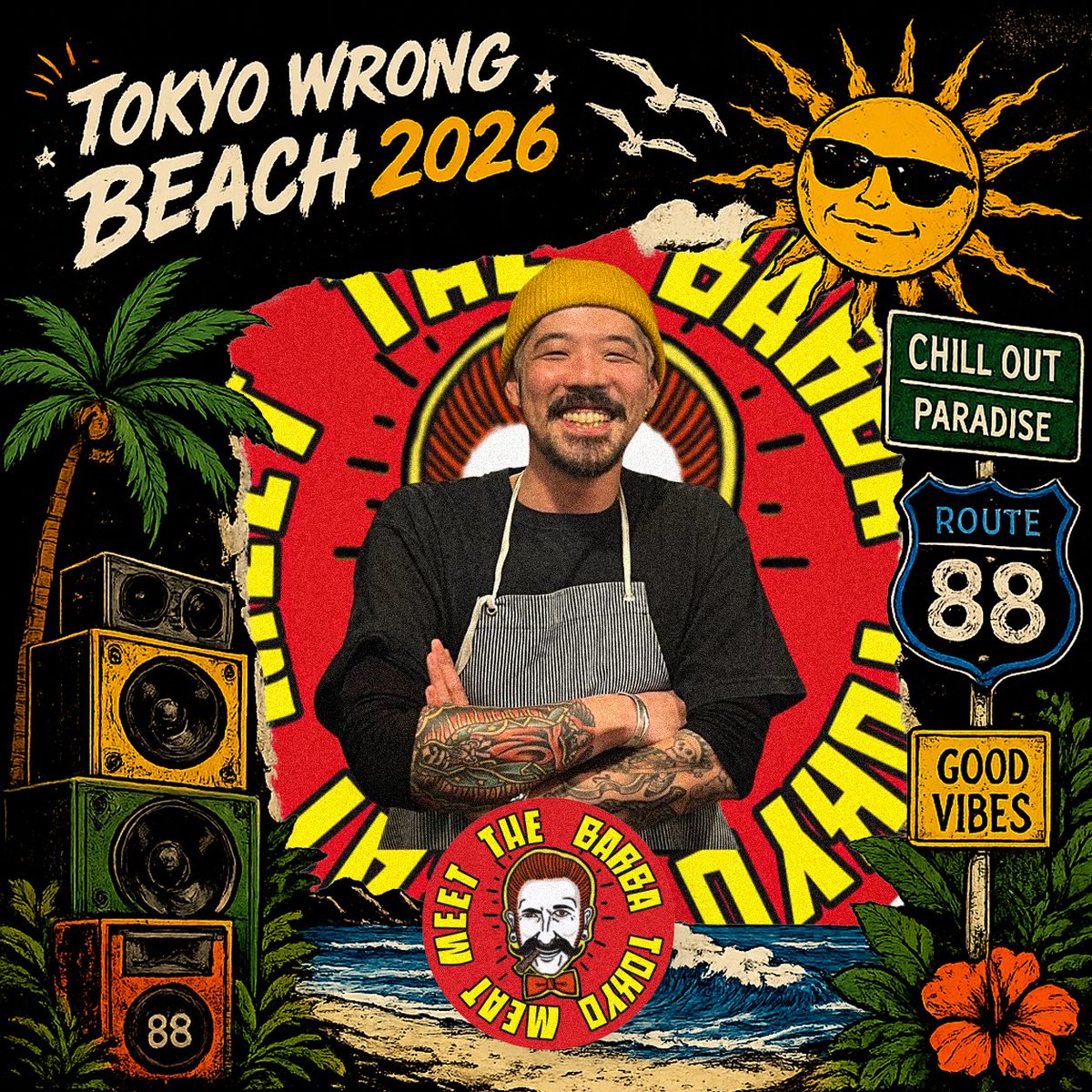 hakaihayabusa's tweet photo. TOKYO WRONG BEACH 2026
⁡
ARTIST INTRODUCTION #06
⁡
🍖 FOOD
chef tanio
(THE BARBA TOKYO MEAT MEET)
⁡
仙台発、カリフォルニア経由。
⁡
東京都千代田区岩本町「THE BARBA TOKYO MEAT MEET」のChef / Producer。
⁡
DJやバンド「THE STOLEN MAX NINETY FIVE」での音楽活動も精力的に行う。 https://t.co/p6mium7yQb
