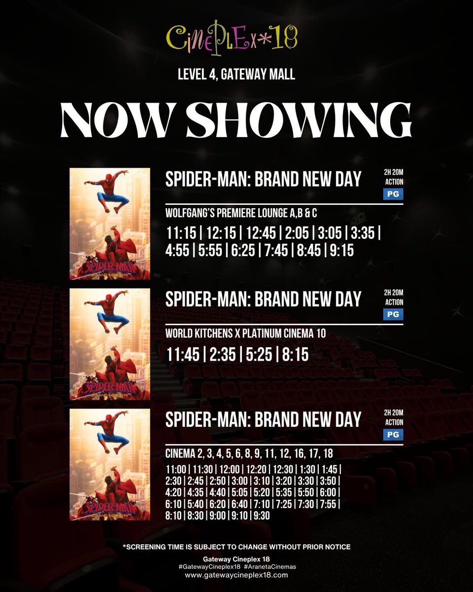 mondaycleaners's tweet photo. this gateway screening sched halppp we are truly a spidey country https://t.co/On01b923xR