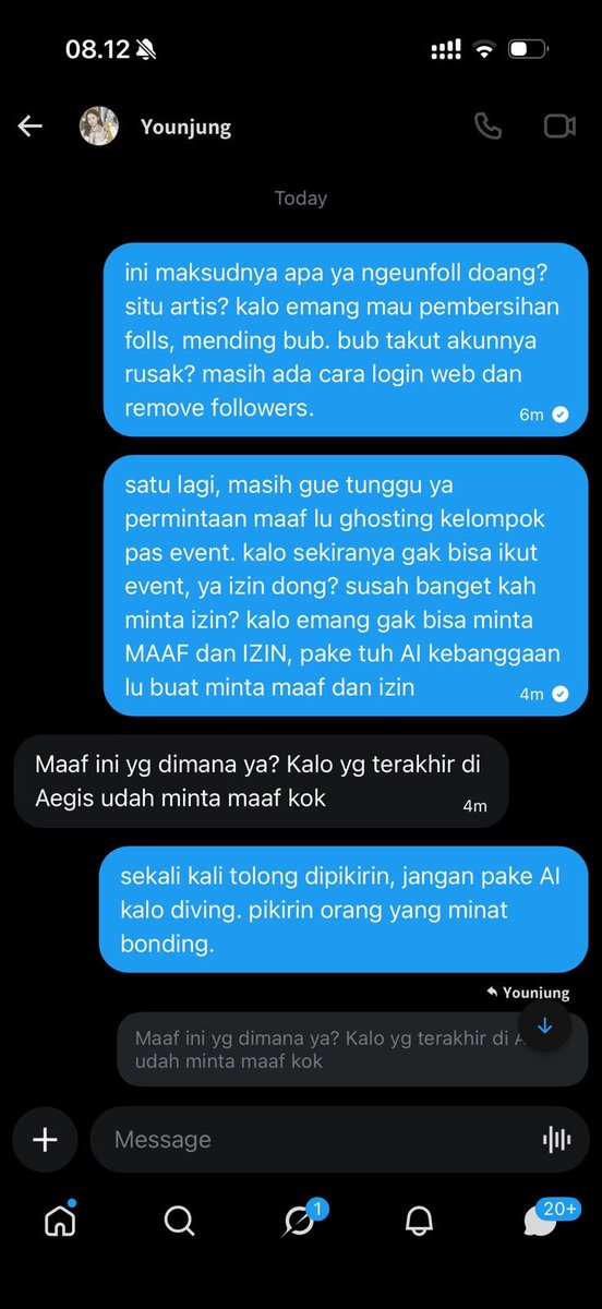 damki's tweet photo. Udah ditagih permintaan maaf di dm kayak gini tapi malah diblock, temen-temen. 🤡 gimana nih kak @younjunggy https://t.co/CH7nUapc89