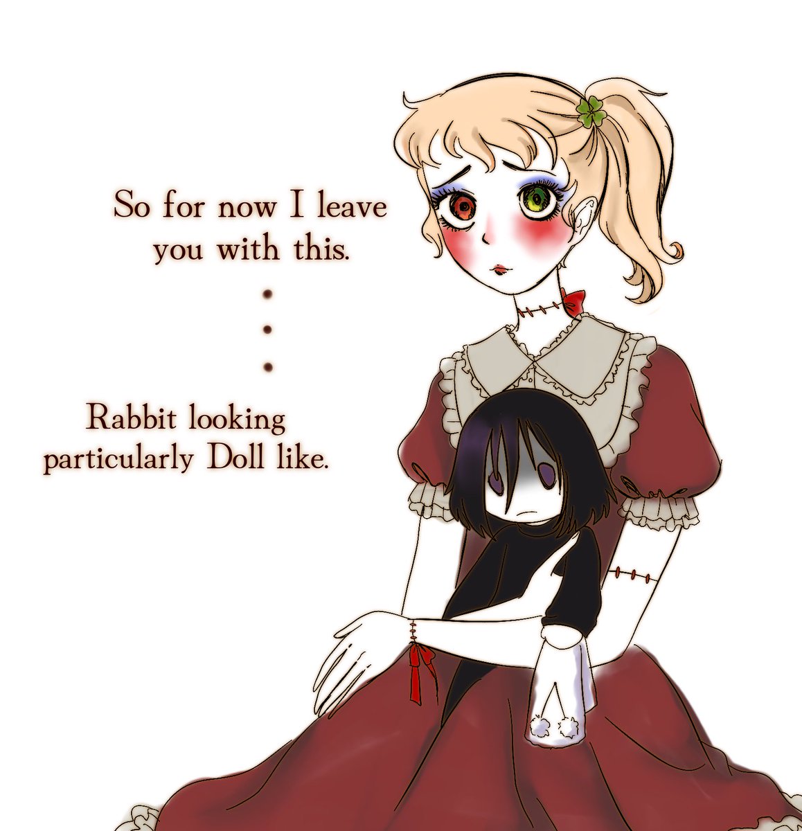 Runrabbitdoll's tweet photo. Should probably specify I’m putting Rabbit and her silly little crush on Hiatus while waiting to see if @ichimiyayu  is even okay with their characters being shipped with ocs 😭
I would rather have permission than to just do it anyways. https://t.co/rpHakufXbg