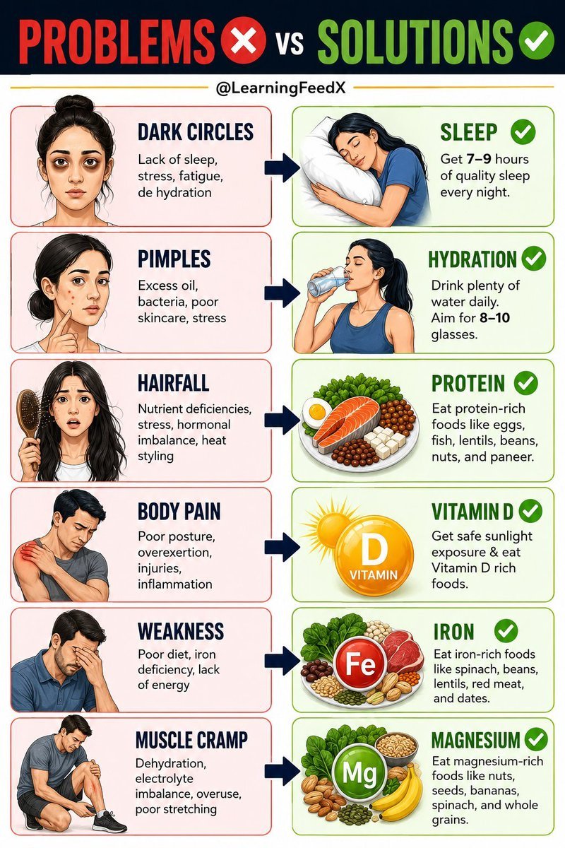 Mindsetwtpf's tweet photo. Common Health Problems &amp; Simple Solutions

Follow @Mindsetwtpf for more healthy tips👇👇 https://t.co/6tHqxn7L3M