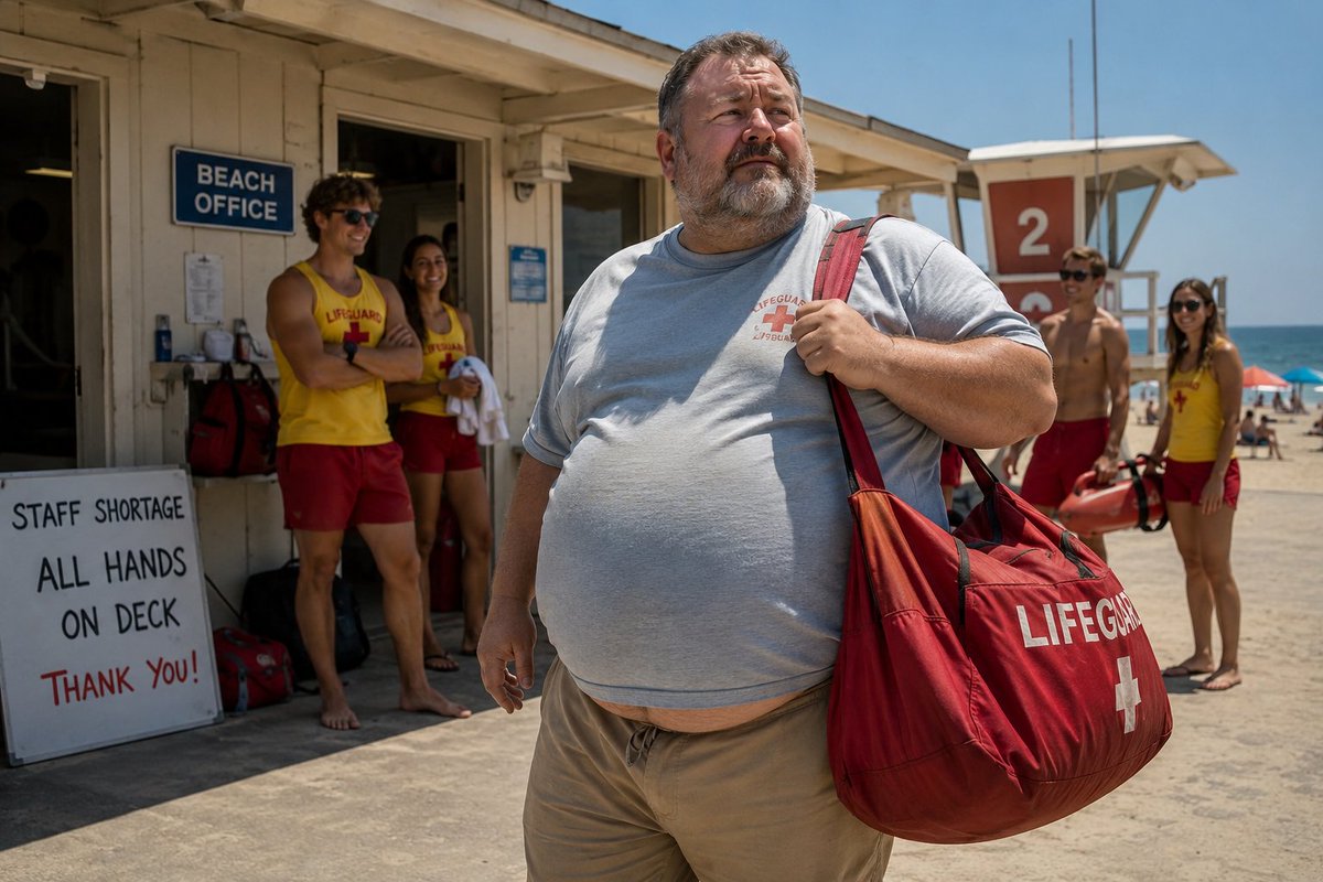 BulkBeneath's tweet photo. The beach was short on lifeguards.
Unfortunately, the only volunteer brought a much heavier kind of help. 🛟
#WeightGain #Transformation #FatArt https://t.co/u5Rbcz5Y6c