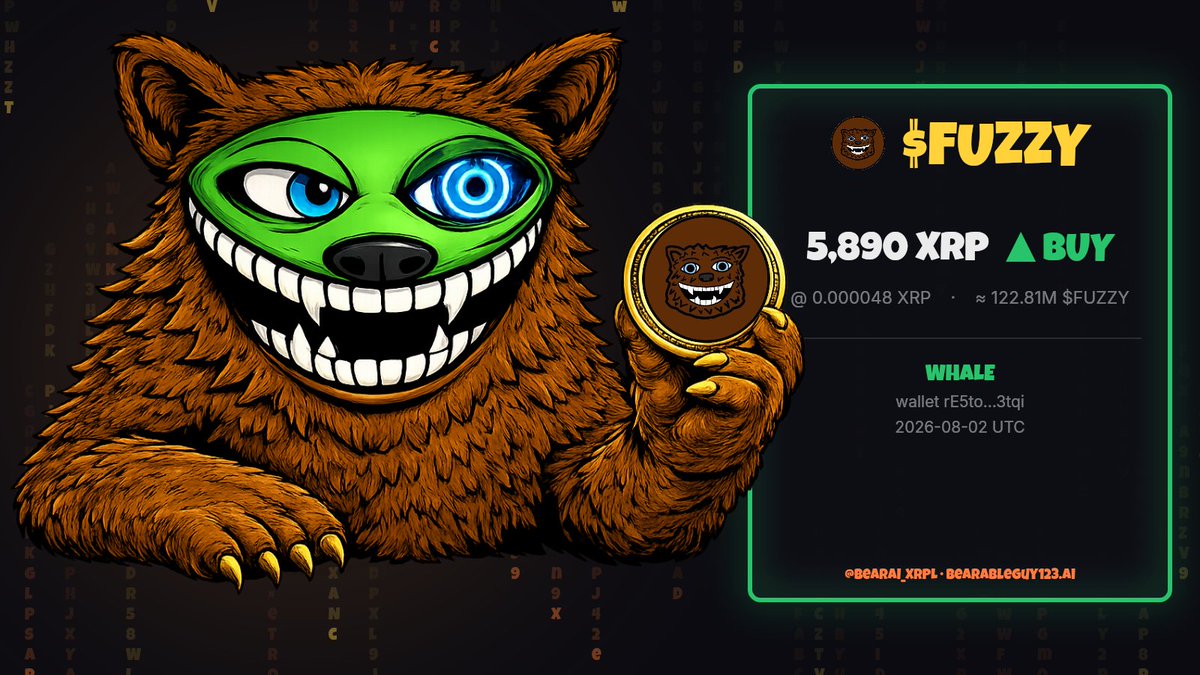 BearAI_XRPL's tweet photo. 🟢 $FUZZY WHALE BUY

5,890 XRP @ 0.000048 XRP

The Bear is watching. #XRPL #XRP https://t.co/Uy6F5yK1K0