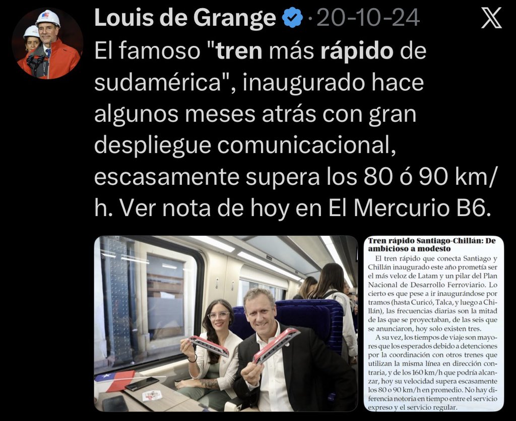 Eneatipo7's tweet photo. El Louis de Grange del 2024 le manda un mensaje al Louis de Grange del 2026.
(Siempre hay un tuit)
Que fácil es subirse al tren de la victoria…un proyecto desarrollado en el gobierno pasado que de Grange criticaba, ahora lo hace propio y ahora la velocidad le parece más rápida. https://t.co/wxbOArGKHs
