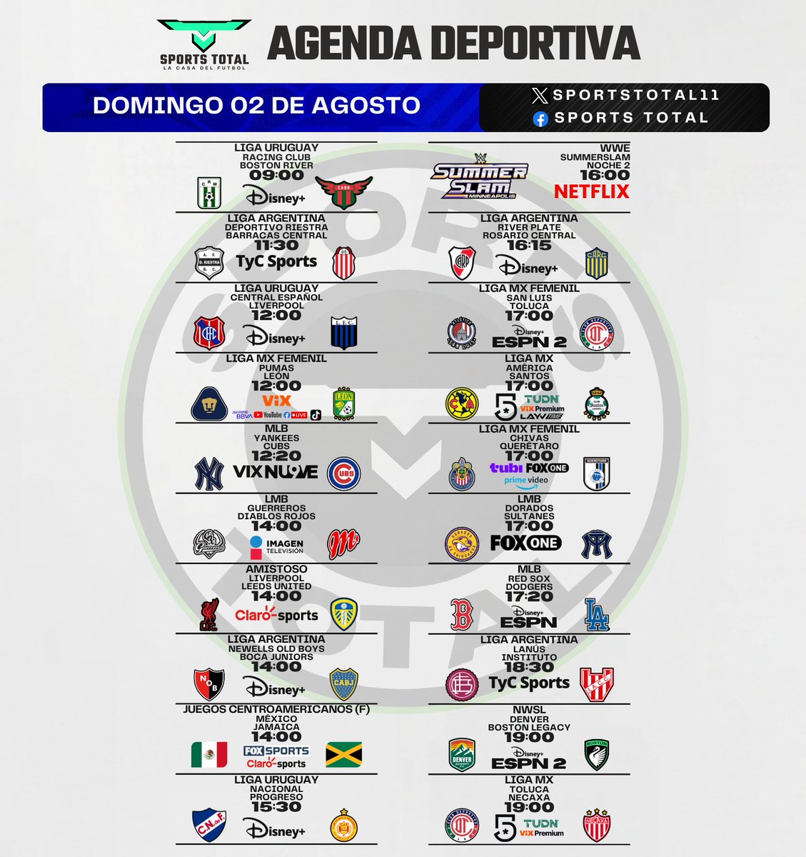 SportsTOTAL11's tweet photo. 🚨 ¡El Domingo Se Vive A Lo Grande!
⚽ La Agenda Deportiva Total Trae Acción De La Buena De Principio A Fin.
👀 ¿A Cuál Le Prendes? https://t.co/4fSoNsDoBc