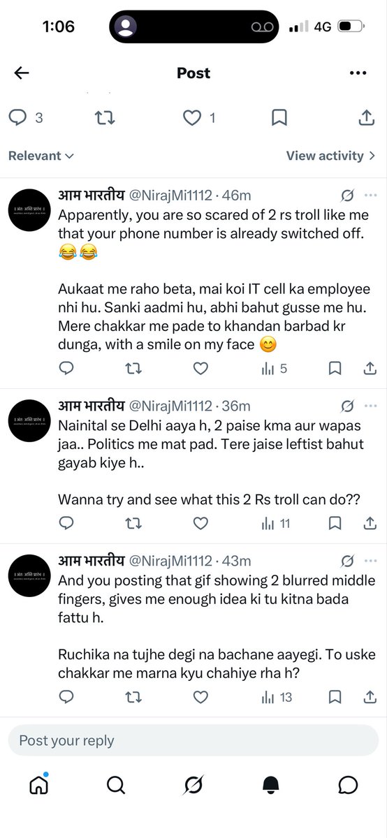 sandeeptamta's tweet photo. @CyberPS_SEast @CPDelhi @DelhiPolice I'm getting life threats from this account and he's made my personal number public. He used his links to get my personal number and calling me back to back. His name appear as Niraj Mishra. https://t.co/GTp4VNMgap