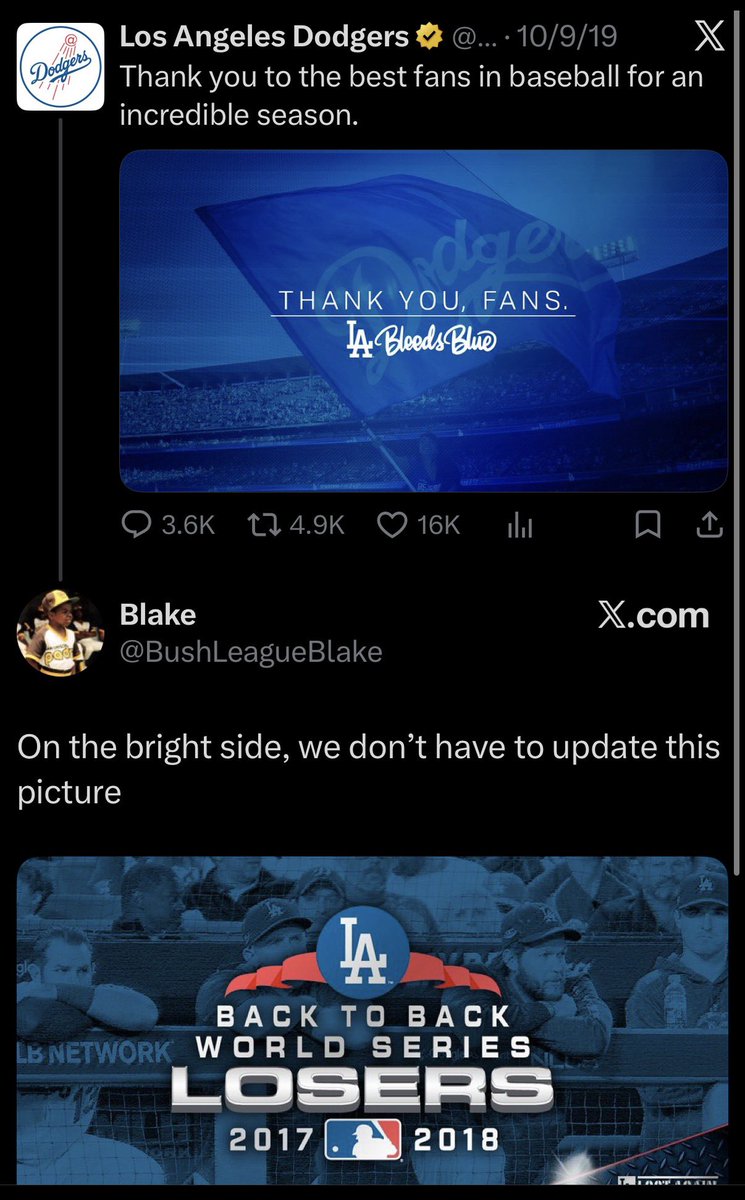 teeepaigee's tweet photo. Dodgers are ruining baseball but there was a time where before the tears there were laughs. One thing about tables ….. https://t.co/azZ4q1BI5o