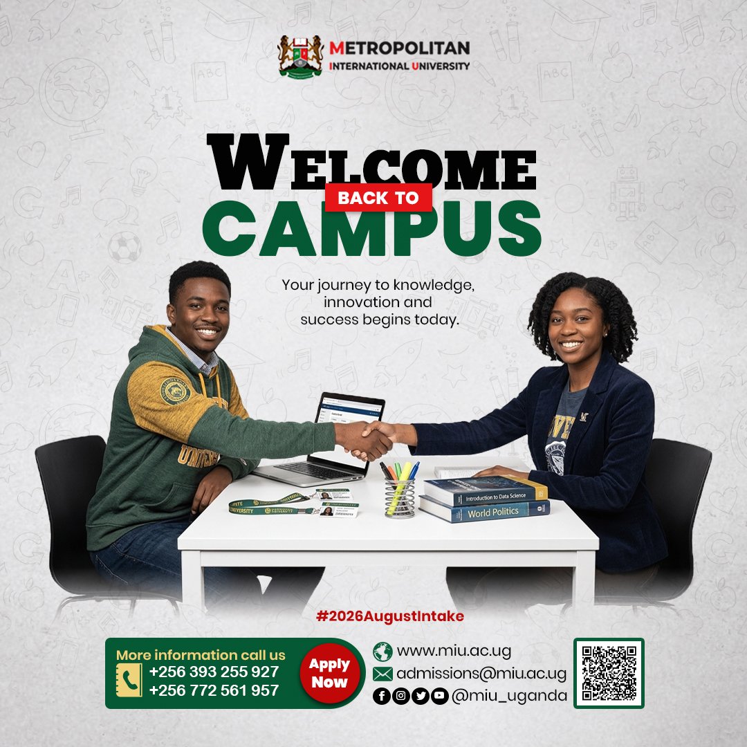 MIU_Uganda's tweet photo. It's Great to Have You Back!
Welcome back to campus! Stay focused, stay inspired, and make every lecture, assignment, and opportunity count. Success begins today. #Augustintake #MIU https://t.co/PeV6fKCcx3