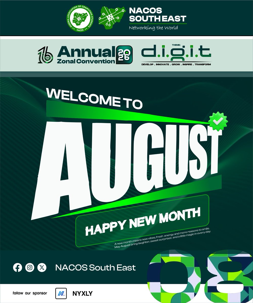 nacossoutheast's tweet photo. Code smarter. Build bigger. Innovate boldly.
Here's to a month of growth, impact, and limitless possibilities. Happy New Month! π
#NACOS #NACOSSoutheast #DIGIT2026 https://t.co/8W329qVyx0