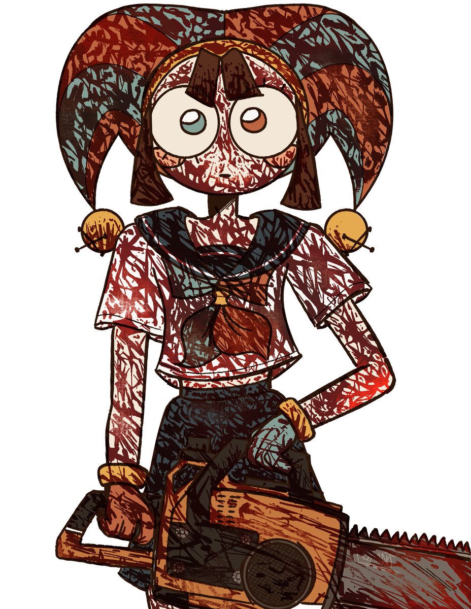 ivuriASS's tweet photo. bro pomni chill  

#pomni #tadc #chainsaw #art https://t.co/F6aWdebFh4