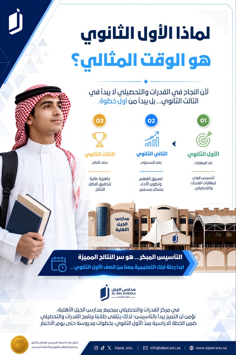 Aljeel_edu's tweet photo. النجاح في القدرات والتحصيلي لا يبدأ في الثالث الثانوي… بل يبدأ من الأول الثانوي.
التأسيس المبكر يصنع الفرق.

#مدارس_الجيل_الأهلية #القدرات #التحصيلي https://t.co/1SMQEzVWwi