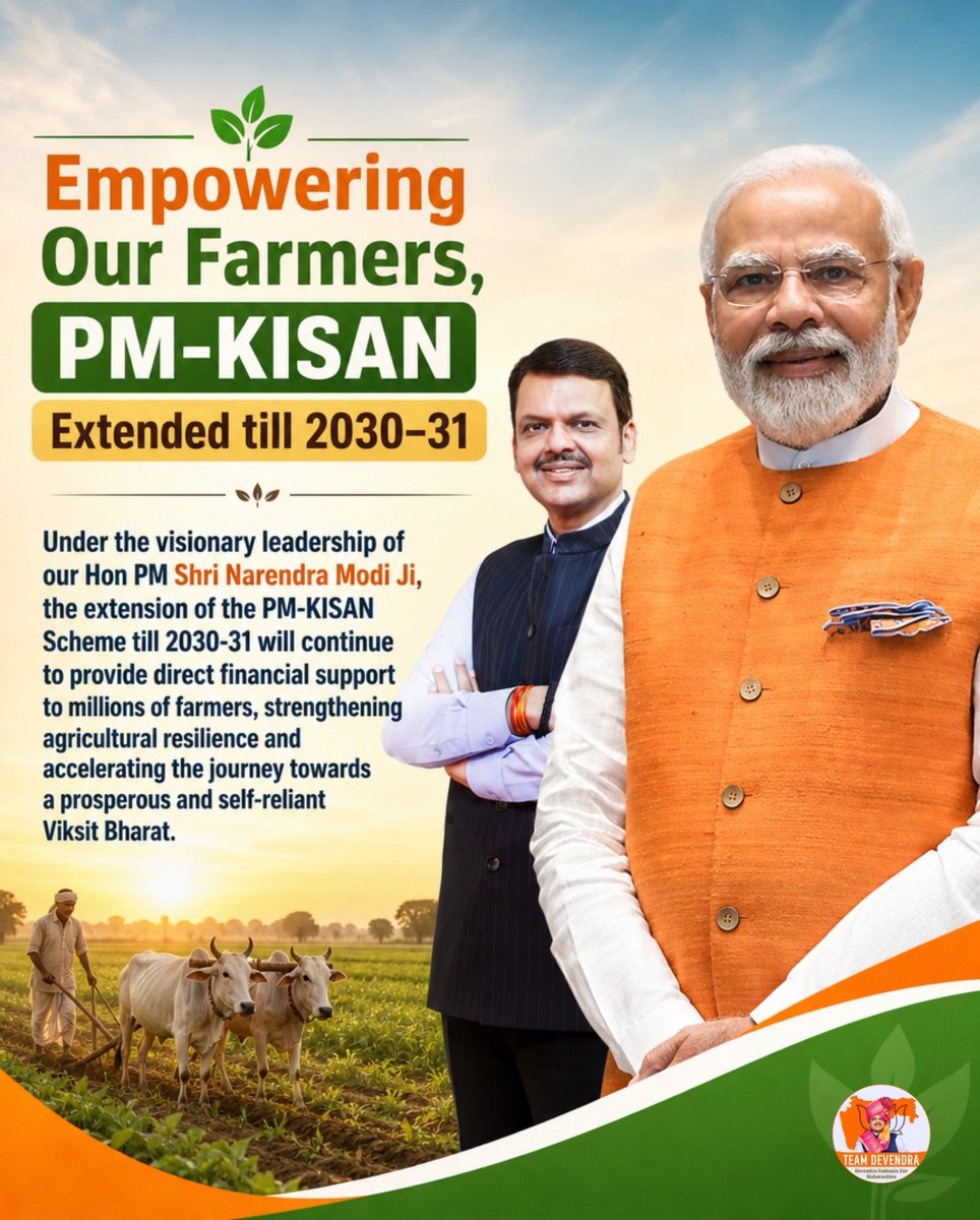 KARMA_0036's tweet photo. The extension of the PM-KISAN Scheme till 2030–31 reaffirms the Government's unwavering commitment to the welfare of our farmers. This continued support will strengthen agricultural prosperity, enhance rural livelihoods, and accelerate the journey towards a self-reliant and Viksit Bharat.

@Dev_Fadnavis
#DevendraFadnavis #TeamDevendra #PMKisan #FarmersFirst #ViksitBharat #NarendraModi