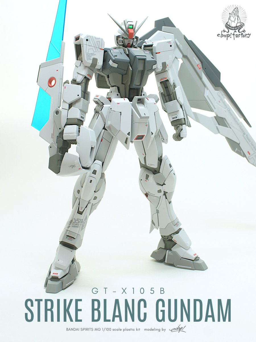 no_chop_no_life's tweet photo. 先日開催された #ISPWC2026 でMAV10 ルシファーズハンマー（アイススピード＆天羽時貞）としてこっそり参加させていただきました。ひさしぶりに好き勝手カスタムしたガンプラ製作でしたが面白かったです。

ストライクブラン
色々設定とか考えたのですが長くなるので割愛。MAV相手のアイスピ君の作風にあわせてコーションが目立たなくなるように白いデカールを貼り込んでますが写真じゃあまり見えないですね💦
残念ながら負けてしまいましたが、いつかリベンジしたいです🙄