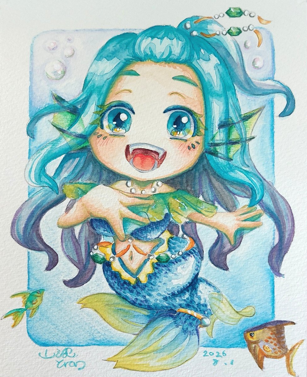 yuran64960779's tweet photo. 完成～！
水彩の練習で描きました🖌️

◇マーメイド個体0(ゼロ)

#イラスト #拡散希望ＲＴお願い致します https://t.co/B7JvDg9sJ8