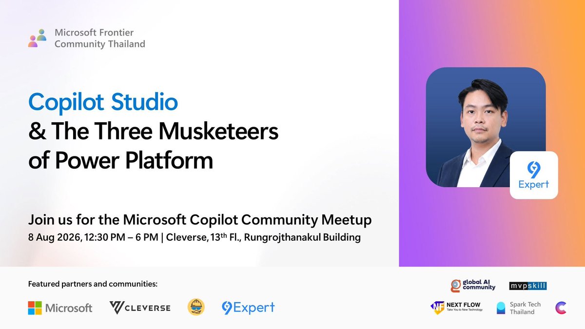 FrontierComTH's tweet photo. มาเรียนรู้เกี่ยวกับการใช้ Copilot Studio มาทำงานร่วมกันกับเครื่องมือใน #PowerPlatform ที่ครอบคลุมตั้งแต่งานด้าน AI Agent, Application, Automation และ Analytics กันครับ

#MicrosoftFrontierTH https://t.co/A0u84h1m0N