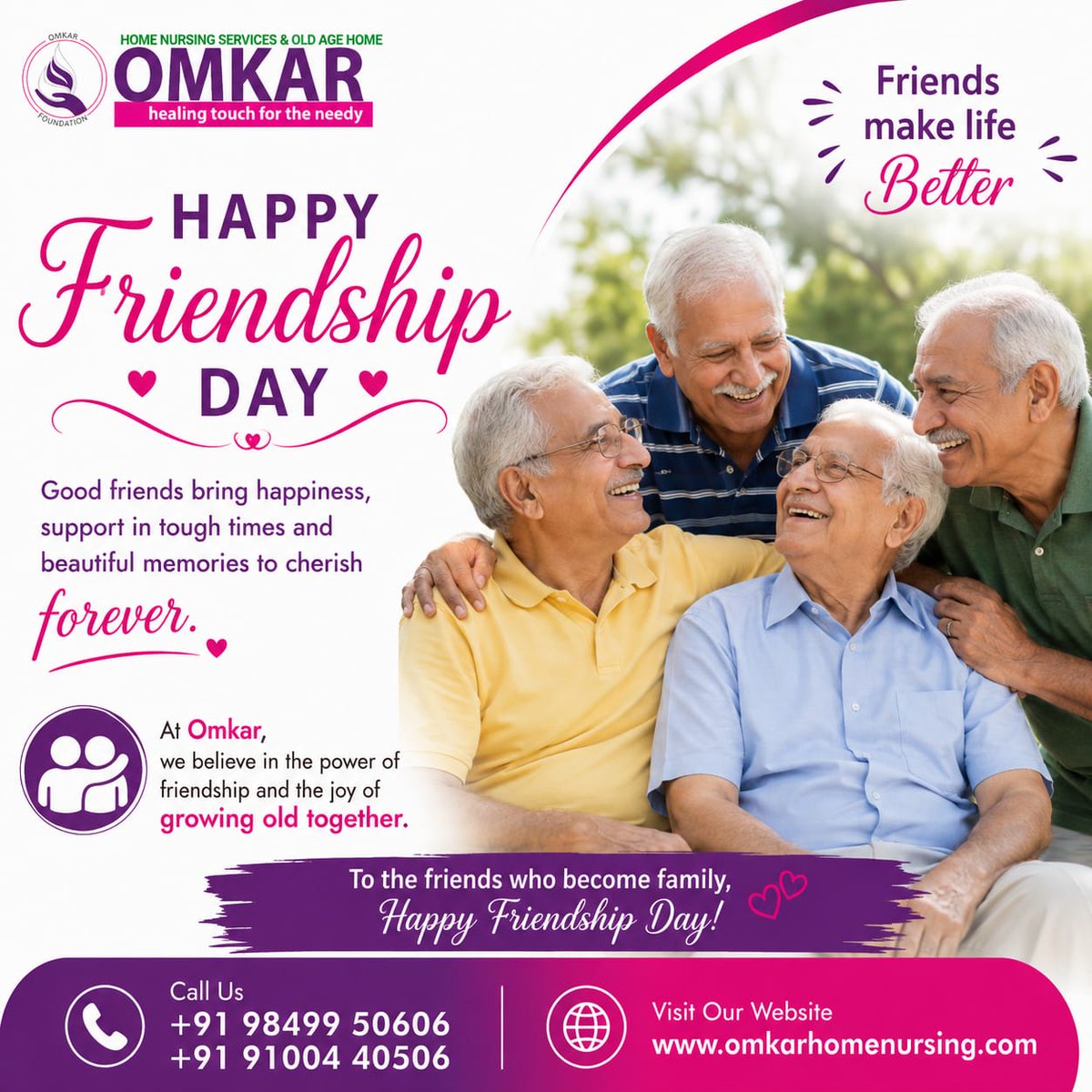 HomeOmkar's tweet photo. 💜 Happy Friendship Day from Omkar Old Age Home
📞 Call Us: +91 98499 50606 | +91 91004 40506
🌐 Visit: https://t.co/N7h0Aqlg81
#HappyFriendshipDay #OmkarOldAgeHome #FriendshipDay #SeniorCare #ElderCare #Companionship #CareWithLove #OldAgeHomeHyderabad #HealthyAging https://t.co/Xbwh6d8kpM