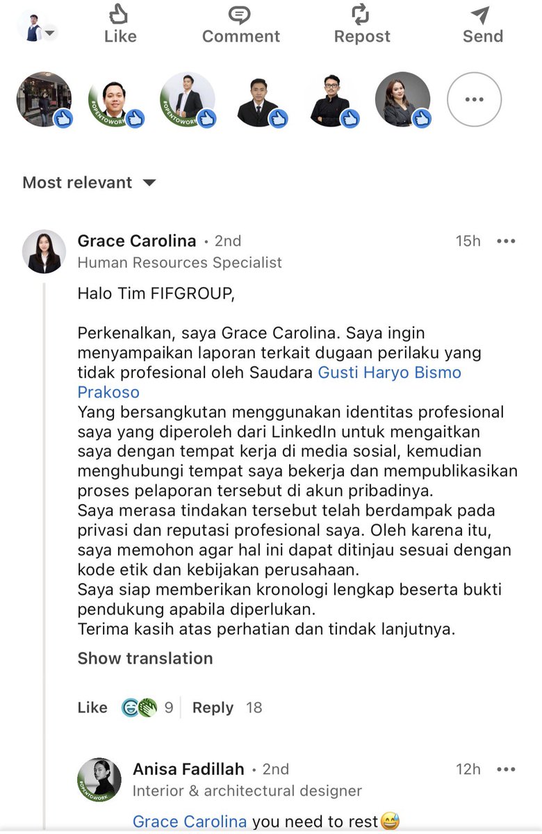 genzcorporation's tweet photo. Lanjutin drama HR Gundar yang viral gara-gara buat konten kalo dia ga mood screening CV karna kualitas CV kandidat jobstreet yang menurut si kaka kurang oke then bikin mood dia rusak (?)

Dia lanjut spam komen di postingan LinkedIn rekan kerja satu company nya Mas gusti kaya DC, this is not appropriate, beneran ga ada etikanya, tobat kata gue sih