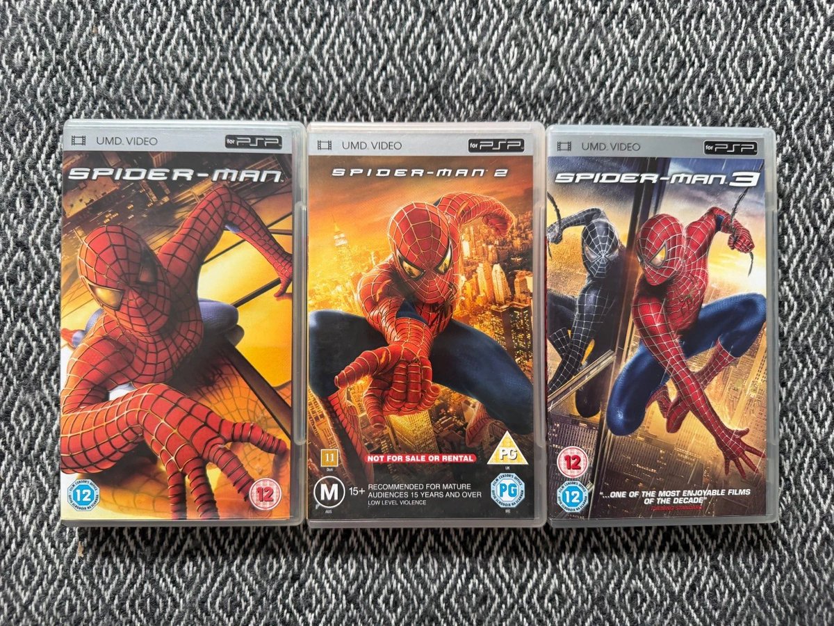 PlayStalgiaX's tweet photo. The Sam Raimi Spider-Man Trilogy on PSP UMDs https://t.co/ZhohC2Qn5y