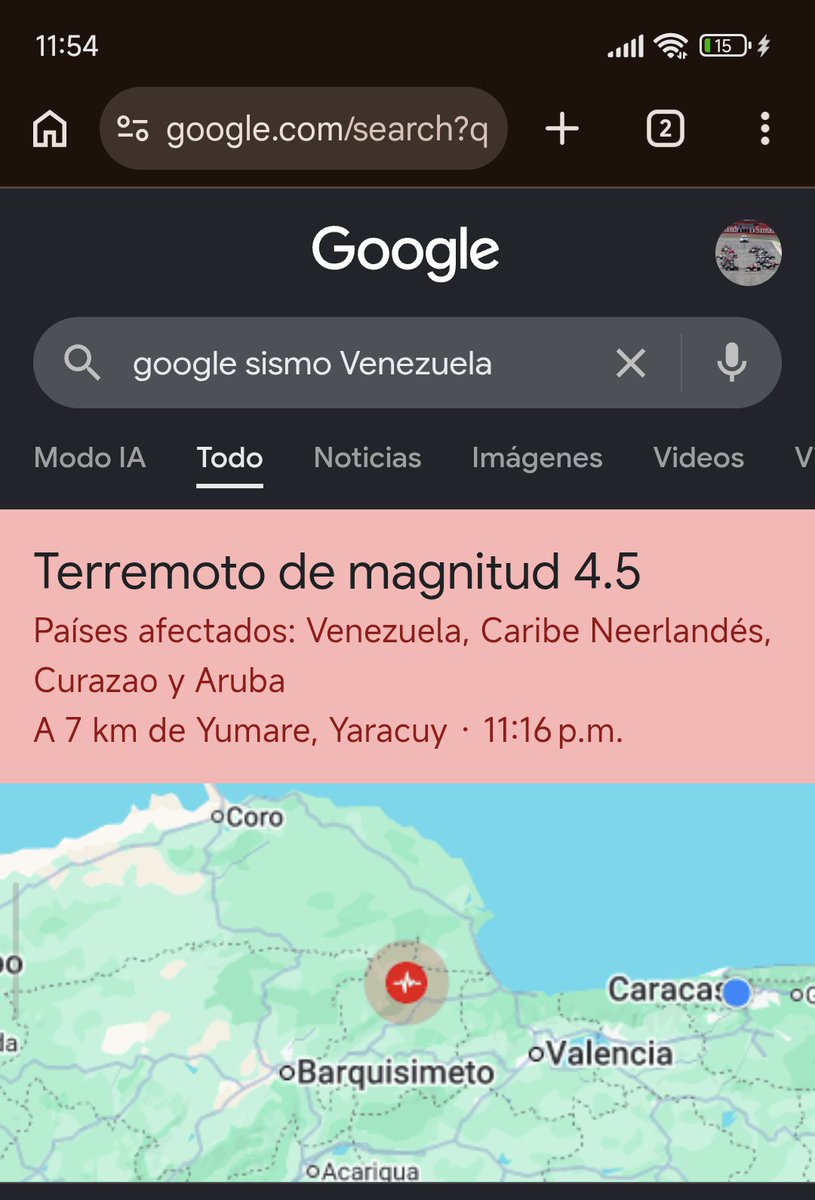 wandordumont's tweet photo. La alerta de Google registro sismo de 4.5 grados de magnitud en Yaracuy, Mientras Funvisis ni se ha dado cuenta ni han actualizado la página...
#temblor https://t.co/9JxLSyAkY5