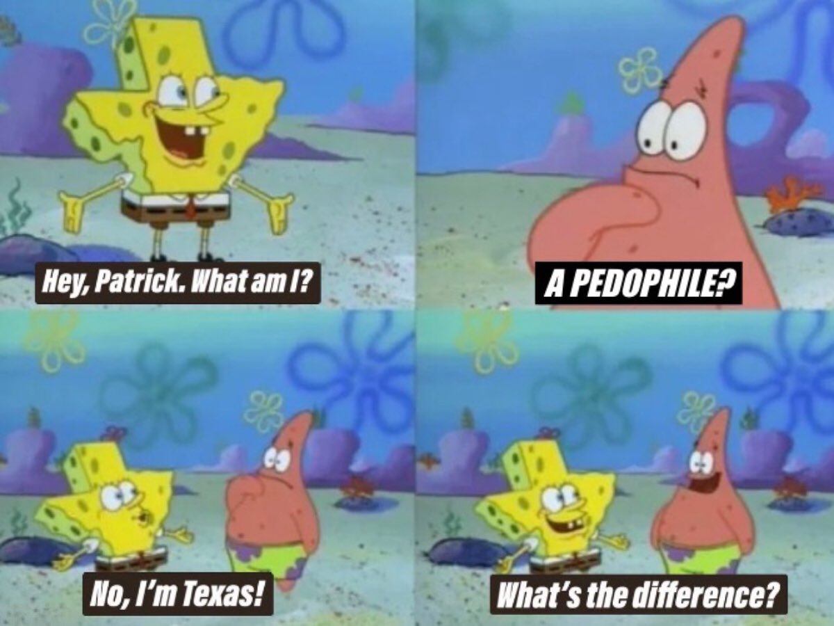 marionumber4's tweet photo. New SpongeBob Texas meme just dropped https://t.co/8U8y0g9OTm