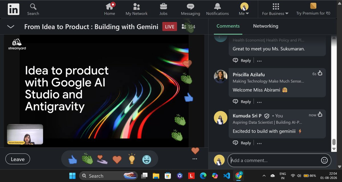 kmdcodes's tweet photo. Spent yesterday learning how to go from idea to AI-powered product with Gemini at the Girls Who Yap 2.0 Fellowship by @connectdoradao  @AbiS_Google 🌟

Sharing my notes from the session👇

#GWYFellowship #Gemini #GoogleAIStudio #VibeCoding #BuildInPublic #AI https://t.co/6mYpdkxh3M
