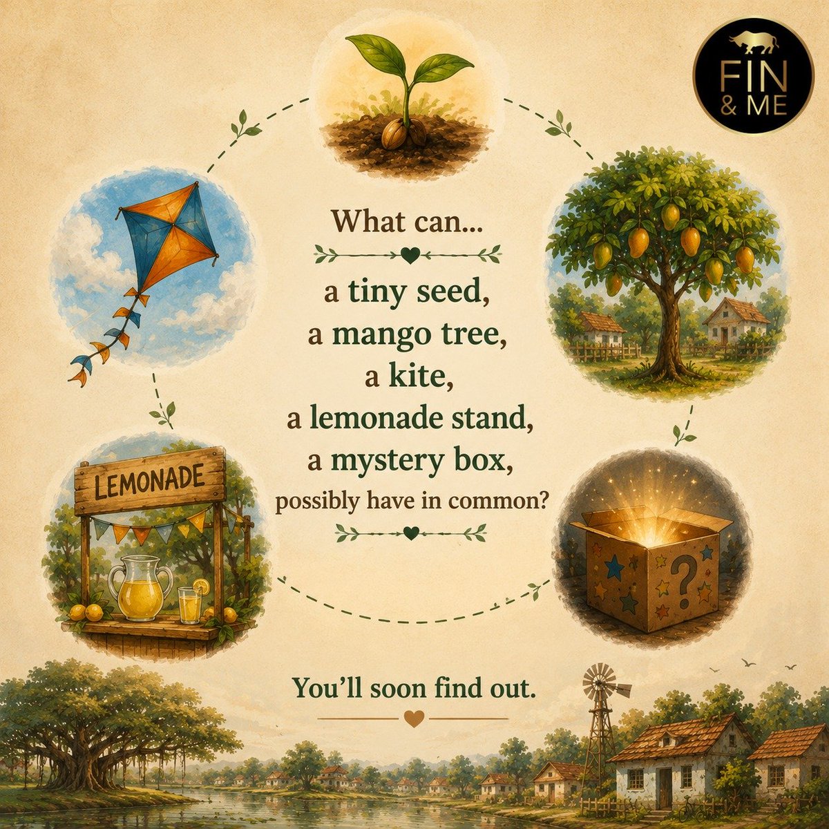 FinAndMe's tweet photo. Friendship turns little moments into big memories.

A seed. A kite. A mango tree. A mystery box.

What could they possibly have in common?

You’ll find out in just a few days.

Happy Friendship Day!

#TheSundarvanTales #FriendshipDay #ComingSoon https://t.co/JF3PJZMTAO