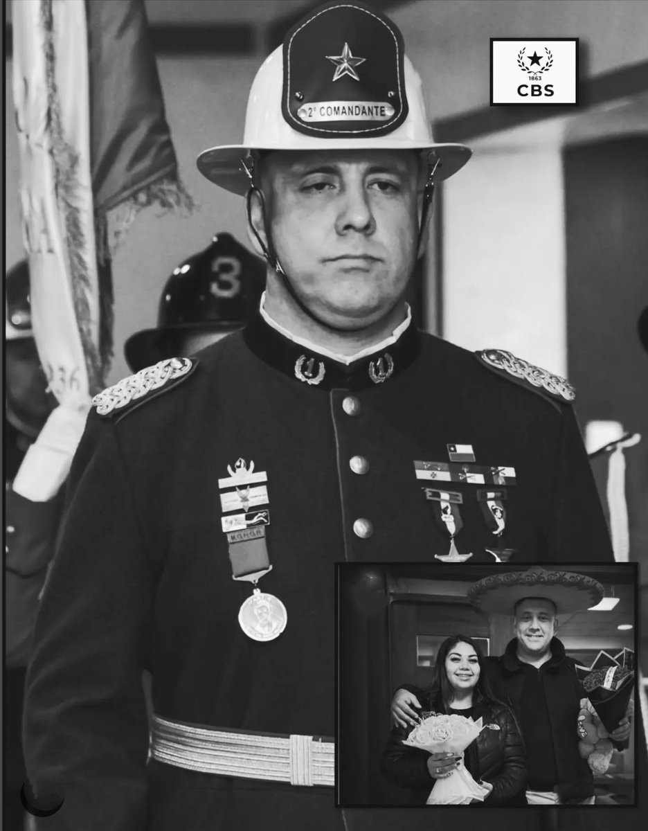 cbsantiago's tweet photo. ⚫️ El Cuerpo de Bomberos de Santiago (CBS) lamenta profundamente el fallecimiento del 2° Comandante del Cuerpo de Bomberos de Villarrica, Maximiliano Ferrada Peña, quien murió en un accidente de ruta junto a su pareja, Génesis Molina Bermedo, quien se encontraba embarazada. https://t.co/nQxSrIS4hS