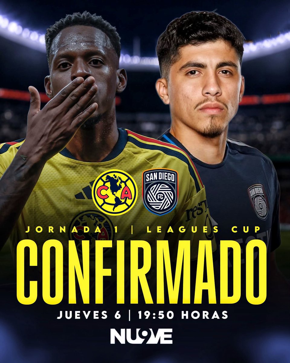 El_Hincha12's tweet photo. ¡¡COMPLETAMENTE CONFIRMADO!! ✅ 📺 

Se ha confirmado que el juego de las Águilas del América ante el San Diego será transmitido este jueves 6 de agosto por canal 9 en punto de las 20:00 hrs, por lo que todo el americanismo podrá ver al Club América completamente gratis en su debut en la Leagues Cup.

TODOS A VER AL MÁS GRANDE.