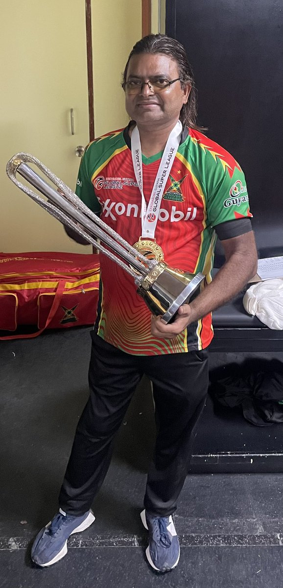prasannalara's tweet photo. Surreal feeling to defend the GSL. 
From 95/7 to chase 206 in one of the matches and from 29/8 to post 85 and defend in the final will go down in my memory the rest of my life. Learning will never stop but any team i coach will fight until the end. Grateful to Guyana owners for giving me an opportunity to coach this wonderful team. We will keep rising.