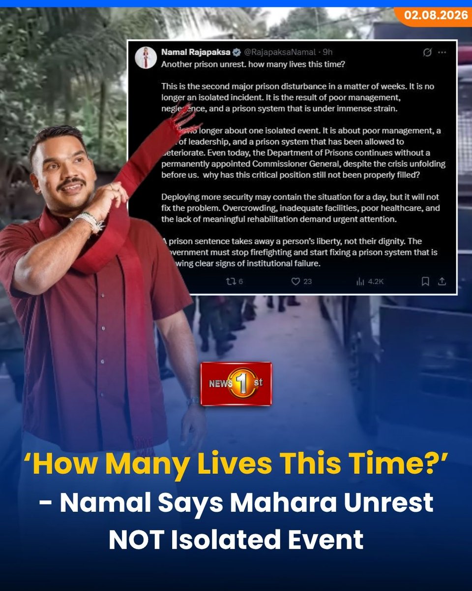 NewsfirstSL's tweet photo. ‘How Many Lives This Time?’ - Namal Says Mahara Unrest NOT Isolated Event

#Newsfirst #MaharaPrisonClash #NamalRajapaksa https://t.co/P5tIink9LT