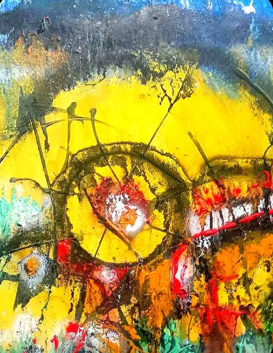 ErnestoScivoli's tweet photo. Non trattengo più le emozioni. Dopo il Cristo Arrabbiato, ecco L'OCCHIO GIALLO.
Un occhio ferito che guarda il mondo a rotoli e non si chiude.
Dipinto oggi sotto il mio albero a Pollica, con lei sempre accanto a me.
#ArteContemporanea #Pollica https://t.co/O4oj787ypp