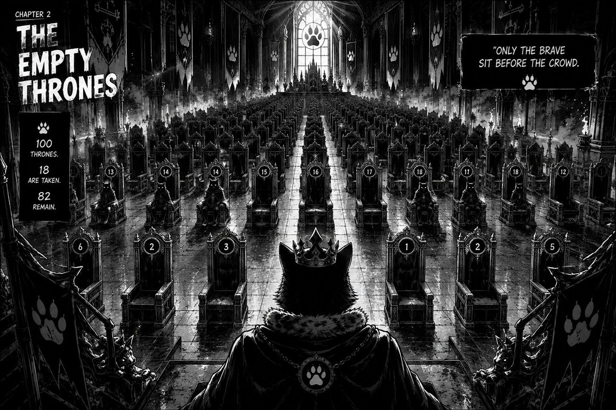 Noir45169's tweet photo. 📖 CHAPTER II
The King looked across the Hall...
18 thrones were no longer empty.
82 still await their legends.
👑 Will history remember your name?
🐾 $CATONDEX
#CATONDEX #SolanaMeme #memecoin https://t.co/7wlerDBT1G