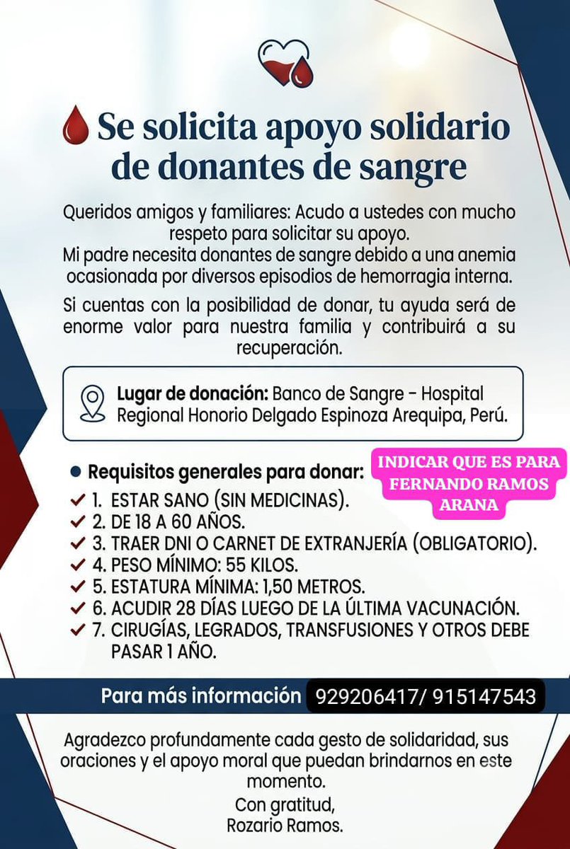 damaligu's tweet photo. #Urgente Hoy domingo 02/08/2026 - Favor Ayuda 🙏🏽 @ArequipaAlDia @ArequipaNews @GOREArequipa @UNSA_Oficial @RozarioRamos #DonarSangreSalvaVidas https://t.co/tMwJ0qS4tL