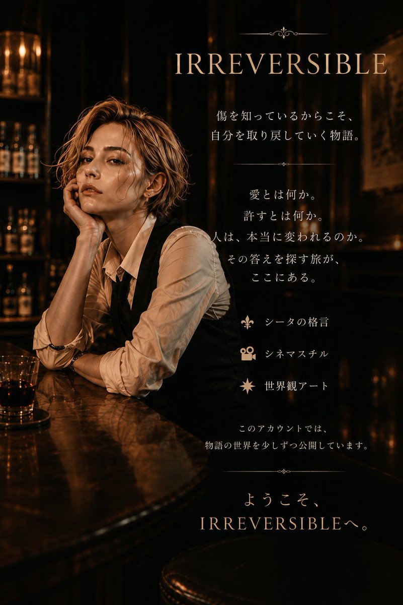 LIMEN_PACTUM's tweet photo. 🥃おかまバーテンダーTHETAの格言🥃

今日は、この一言を置いておくわ。
あんたはどう思う？

#シータの格言
#BARTheta
#IRREVERSIBLE 小説執筆中
#再構築
#恋愛 https://t.co/WMzgF13Oef