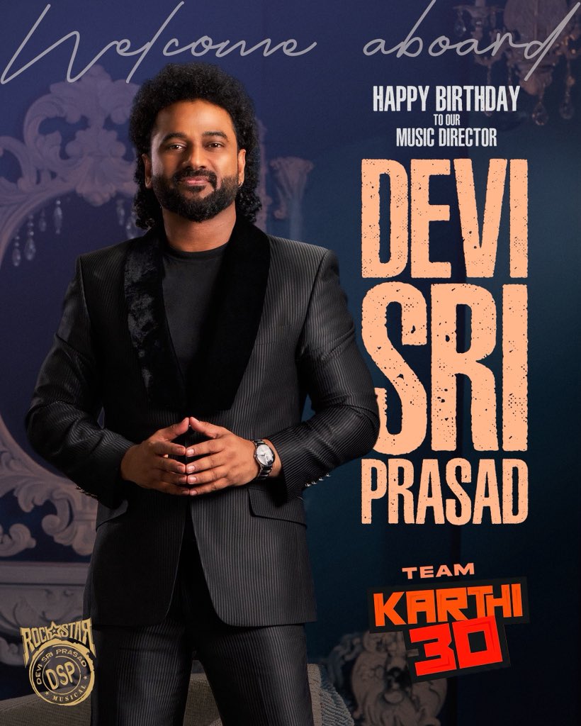 SitharaEnts's tweet photo. The Rockstar joins the ride ❤️‍🔥
Welcome aboard @ThisIsDSP 🔥

Wishing a very Happy Birthday to our Music Director. Looking forward to creating madness together 😎

– Team #Karthi30 https://t.co/8llgNjjpma
