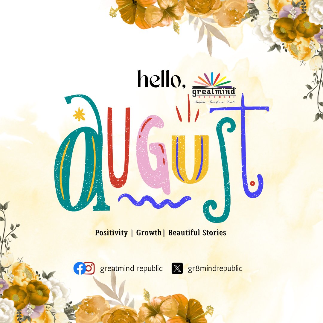 Gr8mindRepublic's tweet photo. This month, choose positivity over pessimism, growth over comfort, and purpose over distractions. Your story is still being written, and the best chapters are yet to come.
Happy New Month!
#happynewmonth #newday #newmonth #newaugust #august2026 #greatmindrepublic #teamgreatmind https://t.co/WGi7TraQYJ