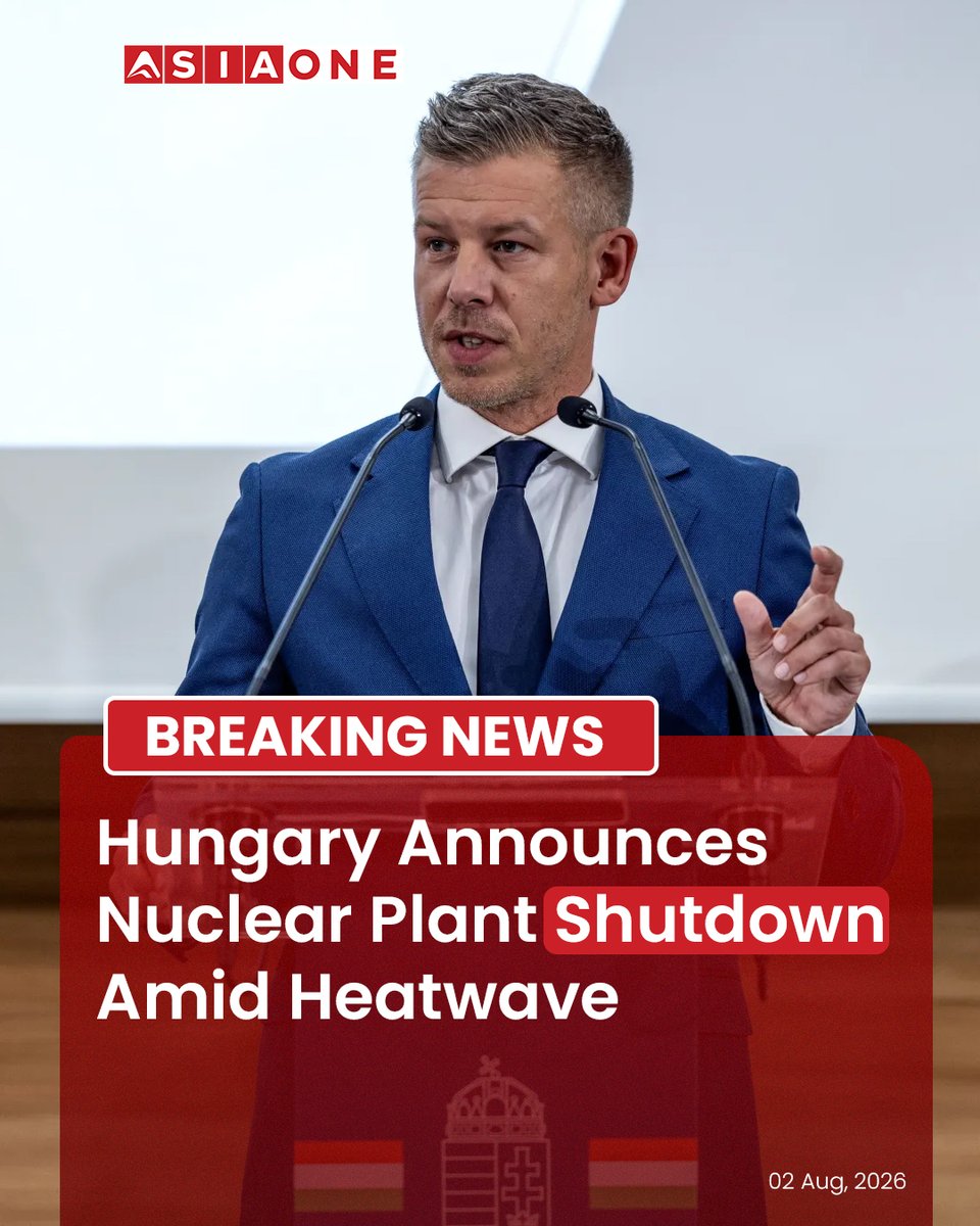 AsiaOne_News's tweet photo. Hungary's Prime Minister Péter Magyar announced the closure of a nuclear power plant due to the ongoing heatwave
#AsiaOne #EnglishNews #AsiaOneNews #Hungary #PeterMagyar #Heatwave #NuclearPower https://t.co/6bEEdACSX3