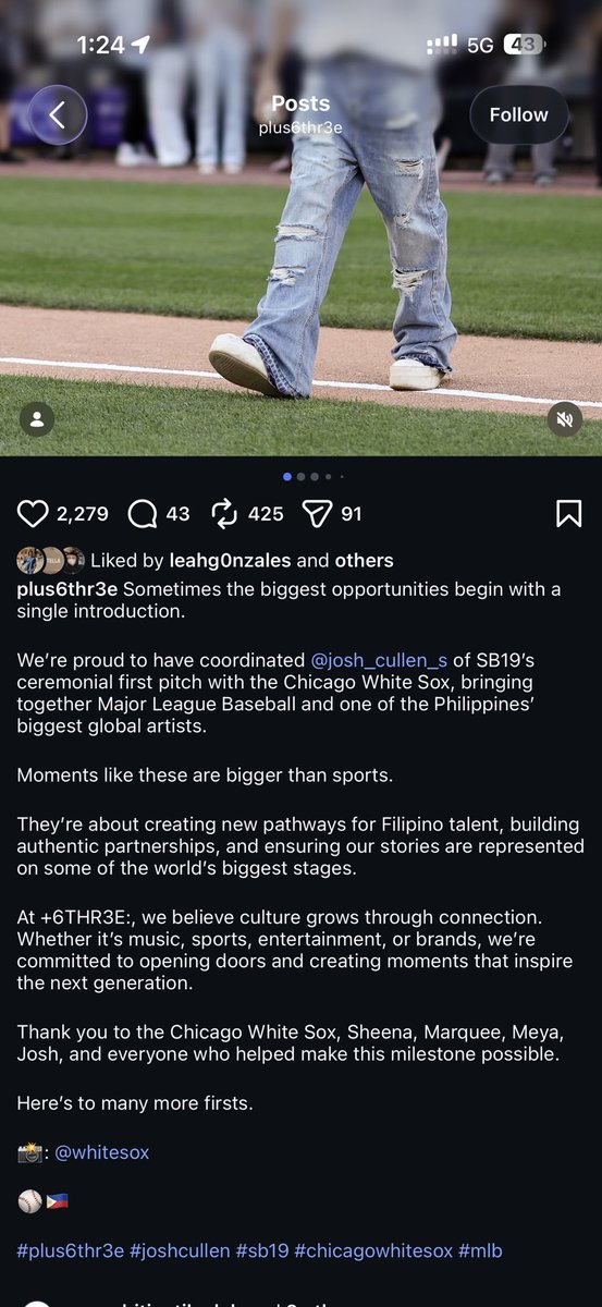 jorgesnic's tweet photo. plus6thr3e on IG was the one who coordinated SB19’s first pitch for White Sox 🤍 https://t.co/b7lHBWLKAz