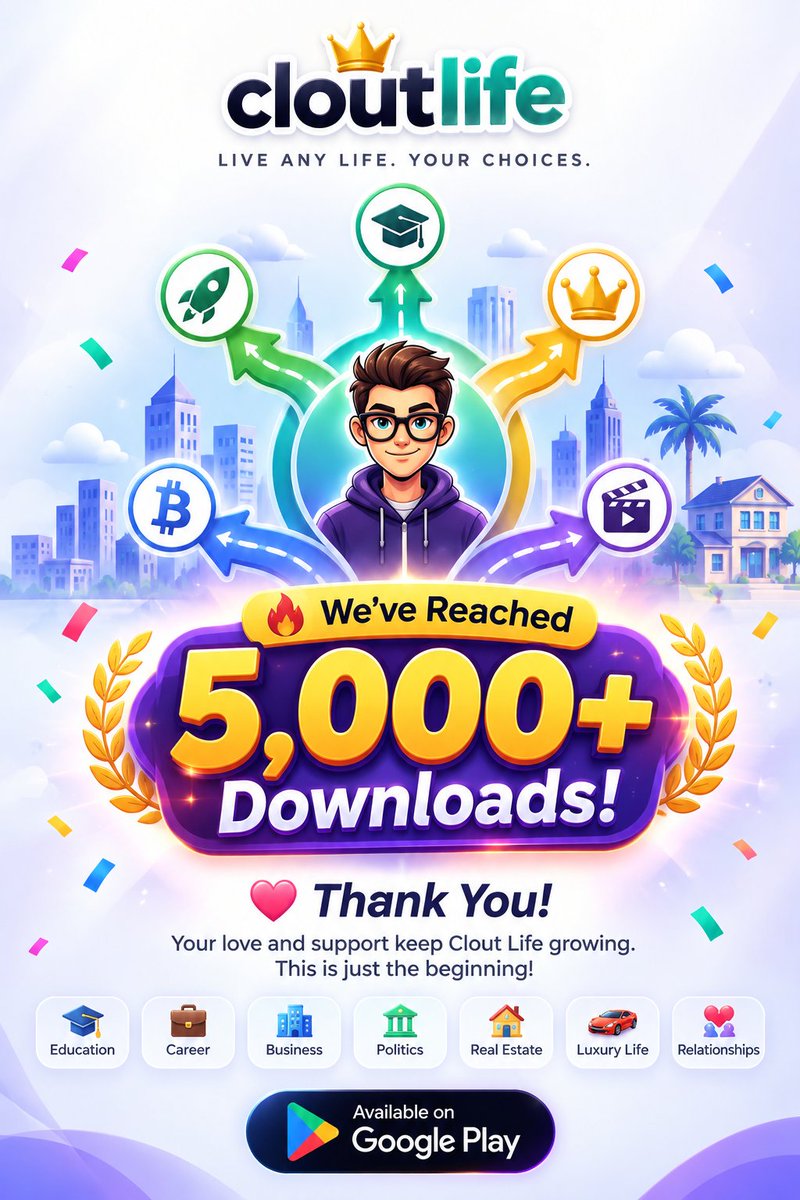 CloutLifegame's tweet photo. 🎉 Clout Life just crossed 5,000+ downloads on Google Play!

Countless late nights, hundreds of commits, and continuous updates later...

Thank you to everyone who's playing and supporting the journey! 🚀

#gamedev #indiedev #flutter #android #GooglePlay #BuildInPublic https://t.co/As0PxmHvKb